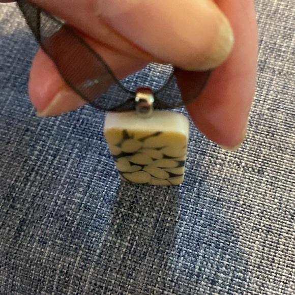 Handmade Necklace Made With A Domino Ribbon Silver Colored Hardware - Picture 8 of 13